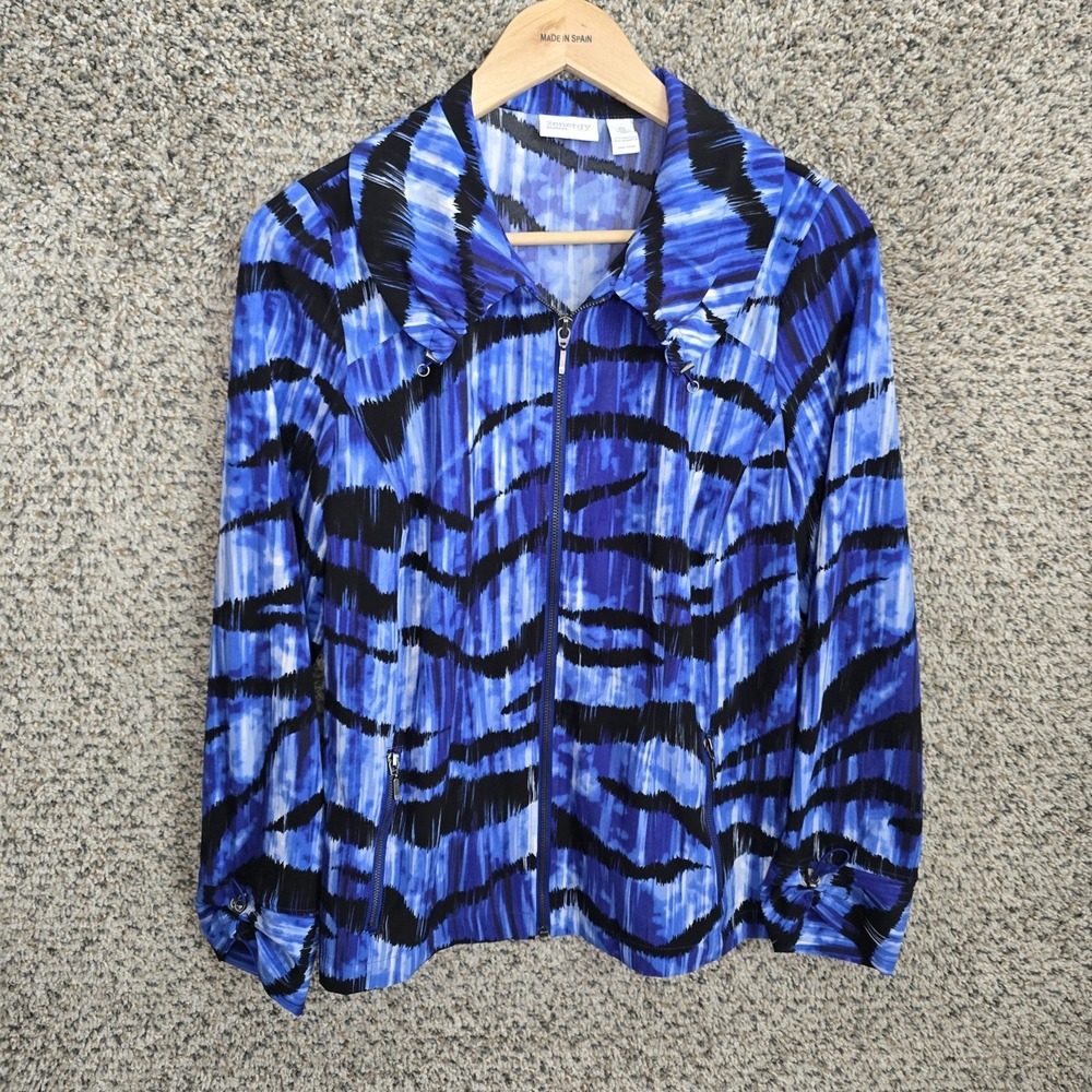 Chicos Zenergy Jacket Womens 0 US Small Blue Lightweight Full Zip Stretch Casual
